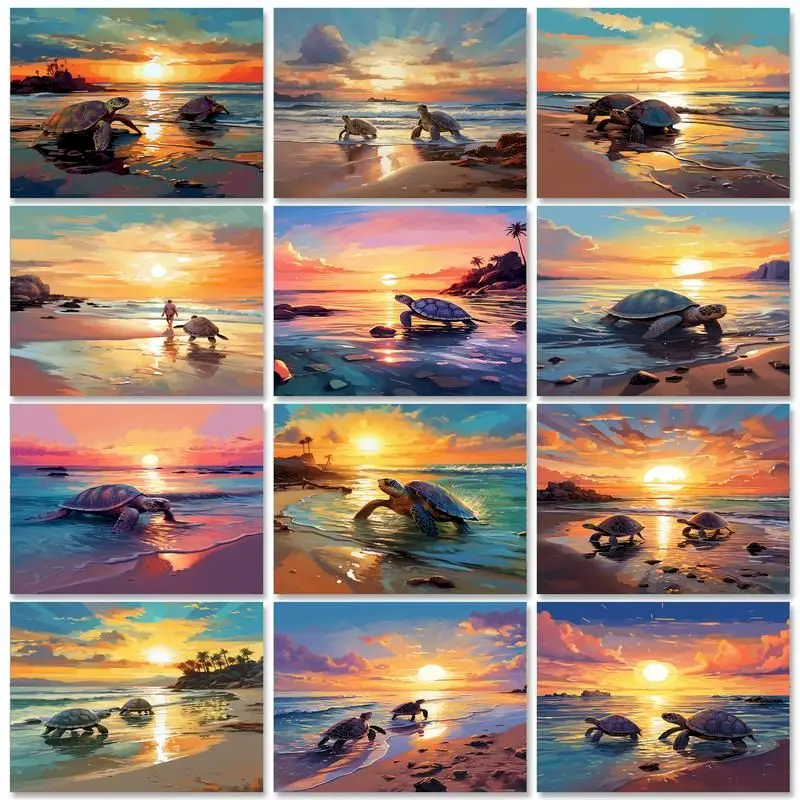 RUOPOTY Frame Picture Painting By Numbers Kits Adults Wall Art Picture Sea Turtle Animals Diy Crafts Handpainted Living Room Gif