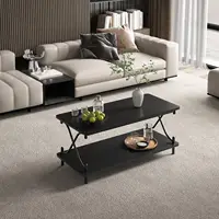 Coffee Table with Storage and Open Shelves for Living Dining Room, Modern Rectangle & Industrial Design, X-Shape Frame 1