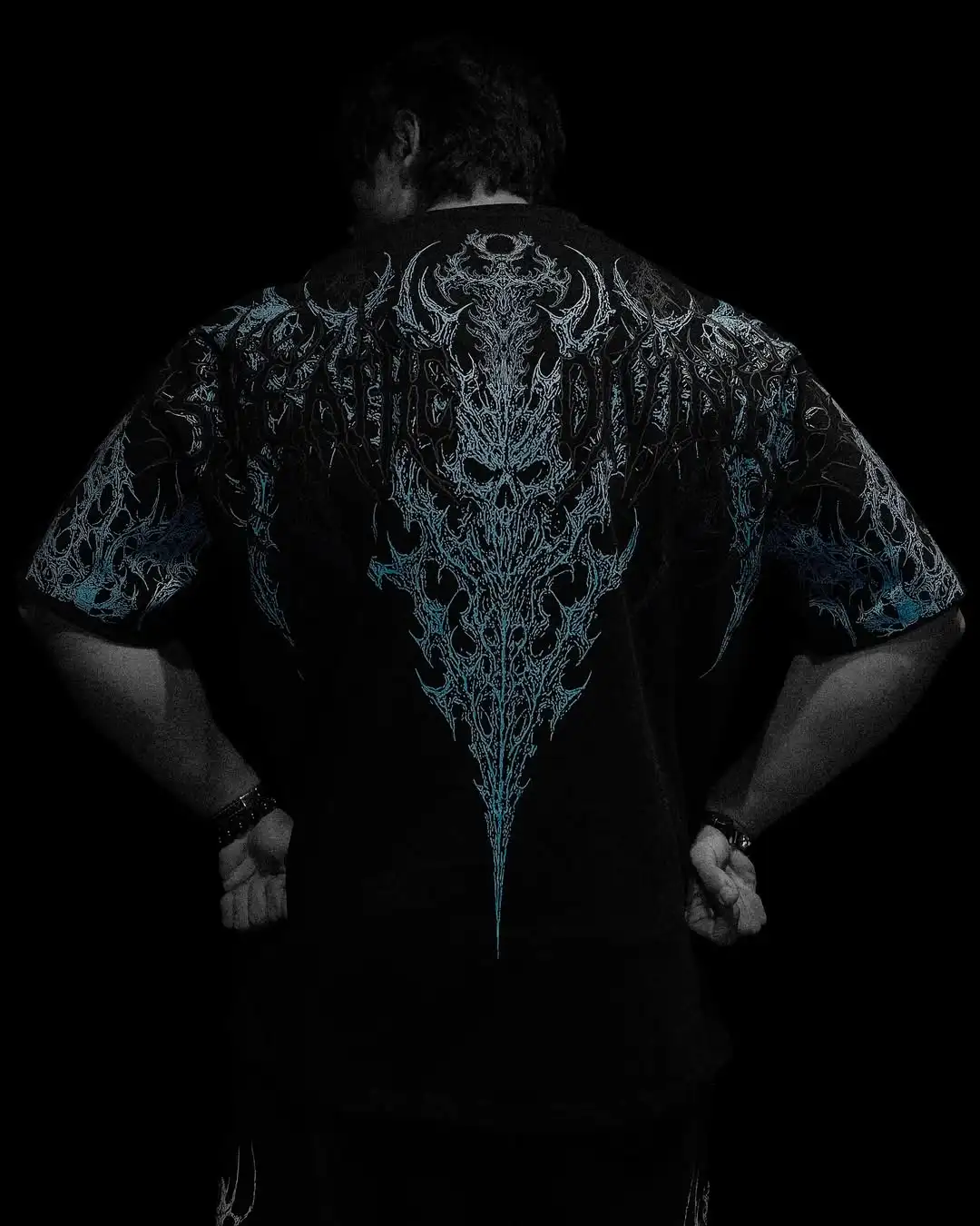 thumbnail image 1 of Breathedivinity nueva moda cráneo gimnasio camisa hombres mujeres Hip hop Oversize estilo oscuro moda Top América calle Retro manga corta, 1 of 4