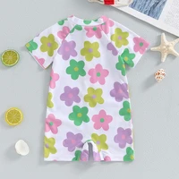 Baby Girl Swimwear Summer Floral Print Short Sleeves Swimsuits for Toddler Bathing Suits Beachwear 3
