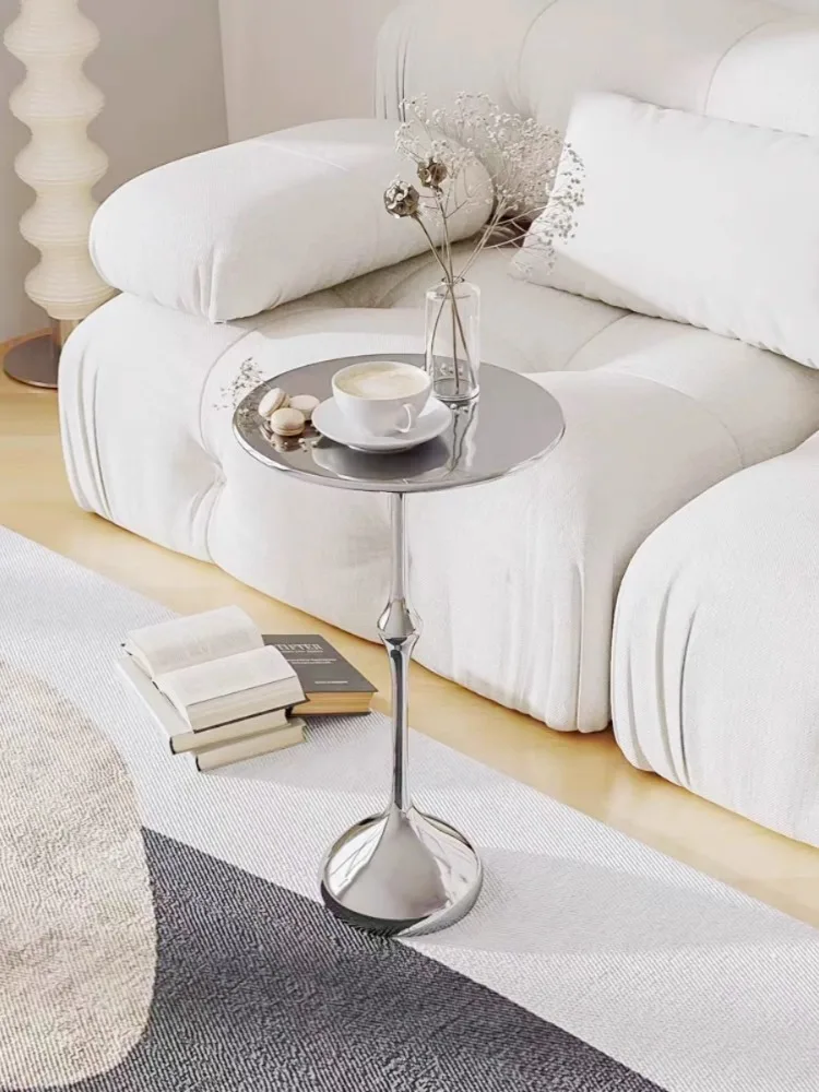 Tables basses en cristal de luxe, meubles créatifs, salon, miroir en acier inoxydable, côté canapé, circulaire, table d'angle personnalisée