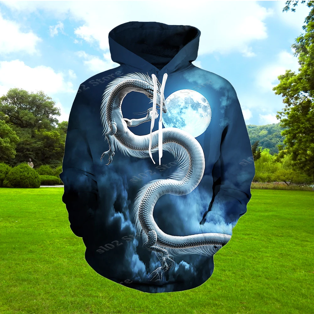 

Men's Autumn Pullovers Cool Fashion Streetwear 3D Dragon Printing Hoodie Daily Casual Sportswear Tops Large Size Loose Clothes