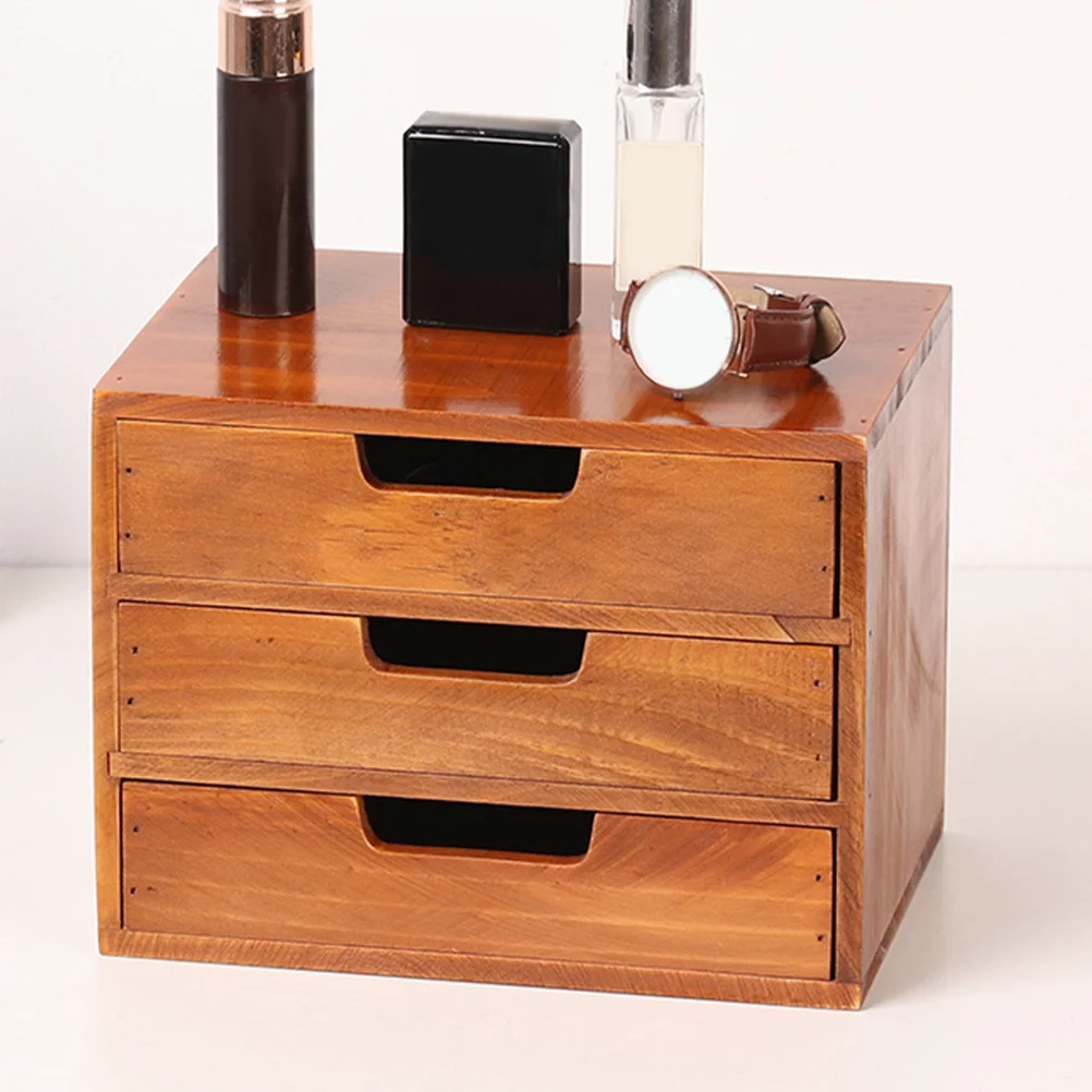 

Drawer Type Desk Organizer 3-Tier Sundries Storage Box Wooden Small Drawer For Jewelry Trinket Stationery Display 25x19x17.5cm