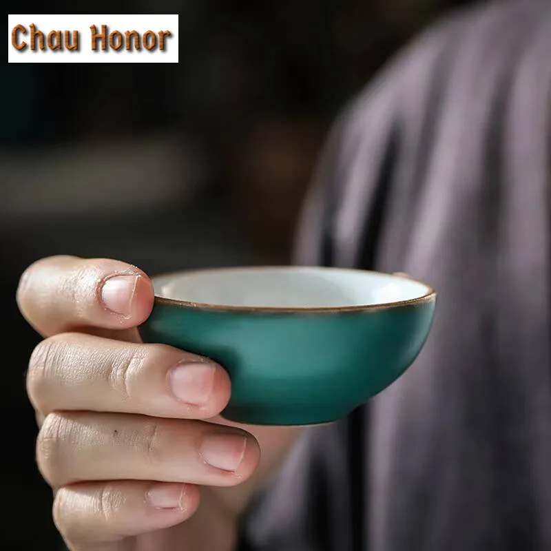 2pcs/set Japanese Turquoise Coarse Ceramic Teacup Handmade Household Kungfu Teaset Small Tea Bowl Tea Ceremony Accessories 45ml