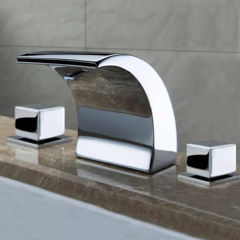 8" Widespread Bathroom Sink Faucet 3 Holes 2 Handle Basin Mixer LED Waterfall US 3