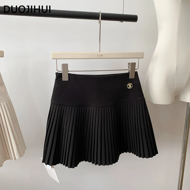 

DUOJIHUI Autumn High Waist Slim Sweet Black Skirt Women Fashion Solid Color Office Ladies Chicly A-line Simple Female Mini Skirt