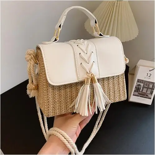 

Straw Beach Bag For Women 2023 Summer New Luxury Designer Handbags Hit Color Tassels Shoulder Crossbody Box Bag Sac à main bolsa