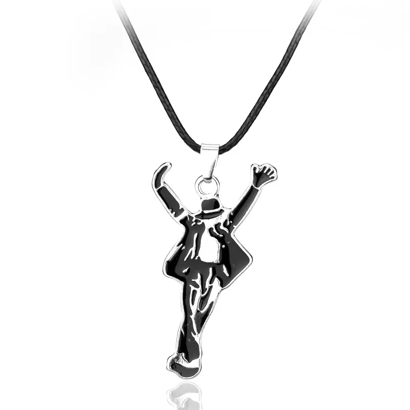 Pop Dancer MJ Necklace Hip Hop Dancing Suit Pendant Charm Rope Enamel Jewelry