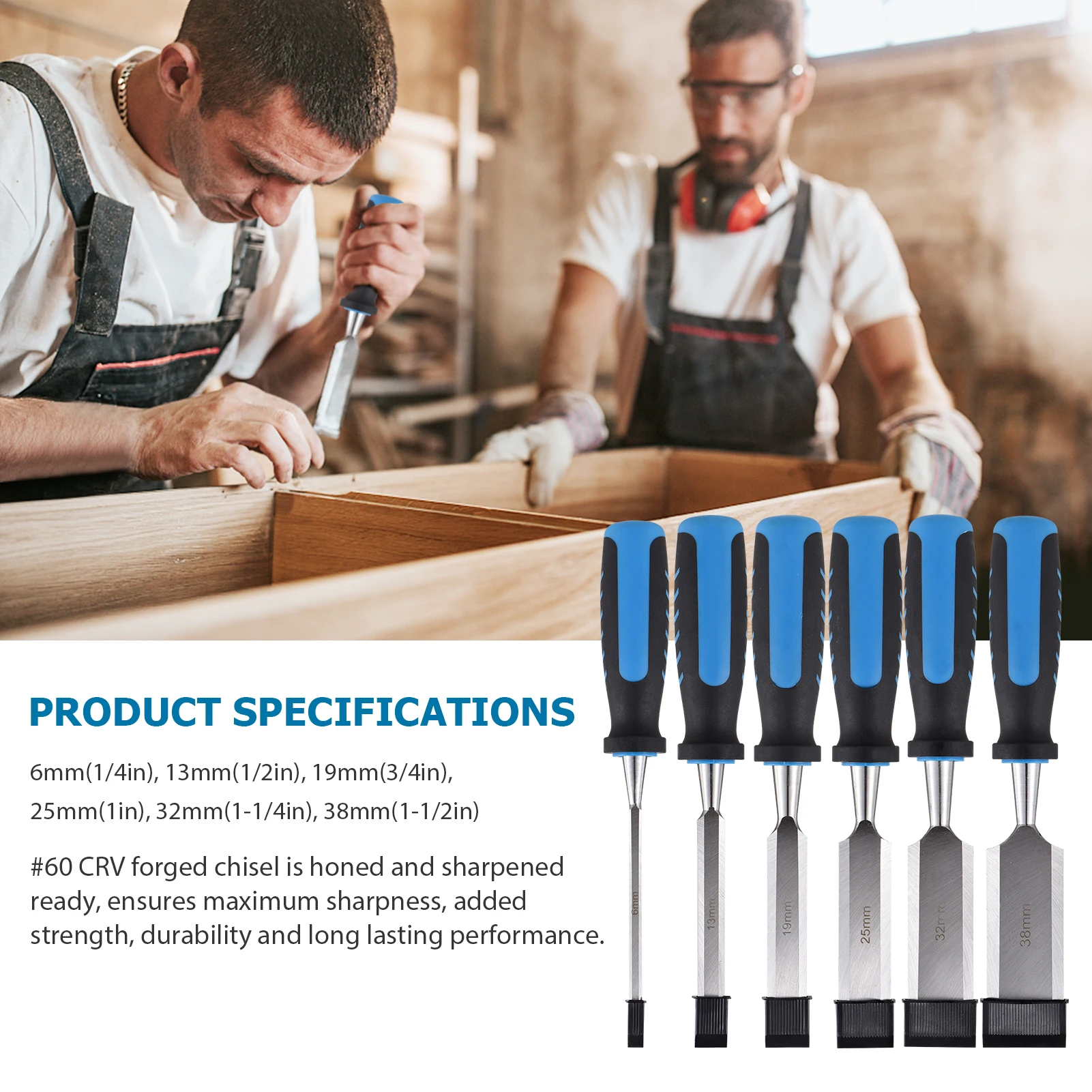 9 Pcs Wood Chisel Set With Carry Case Honing Guide Whetstone Nonslip