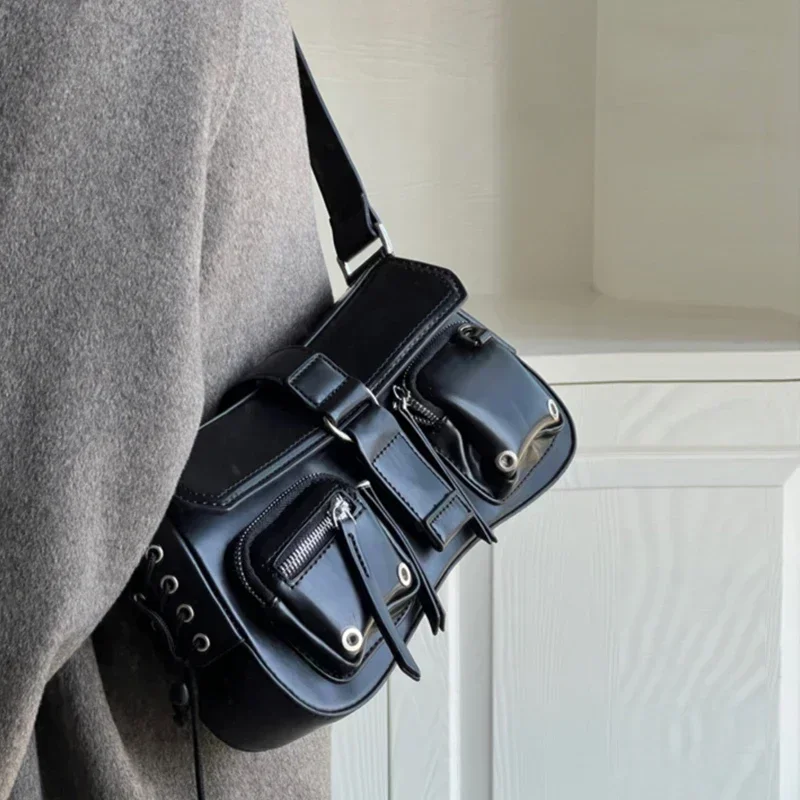 Korean Y2K Women Harajuku Vintage Gothic Black Hand Bag Aesthetic Elegant Punk Wallet Purse Handbags Shoulder Trend Tote Bags