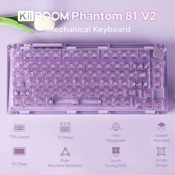 KiiBOOM Phantom 81 V2 Upgraded Crystal Gasket-Mounted USB-C Wired/Bluetooth5.0/2.4GHz Wireless Hot-Swappable Mechanical Keyboard 2