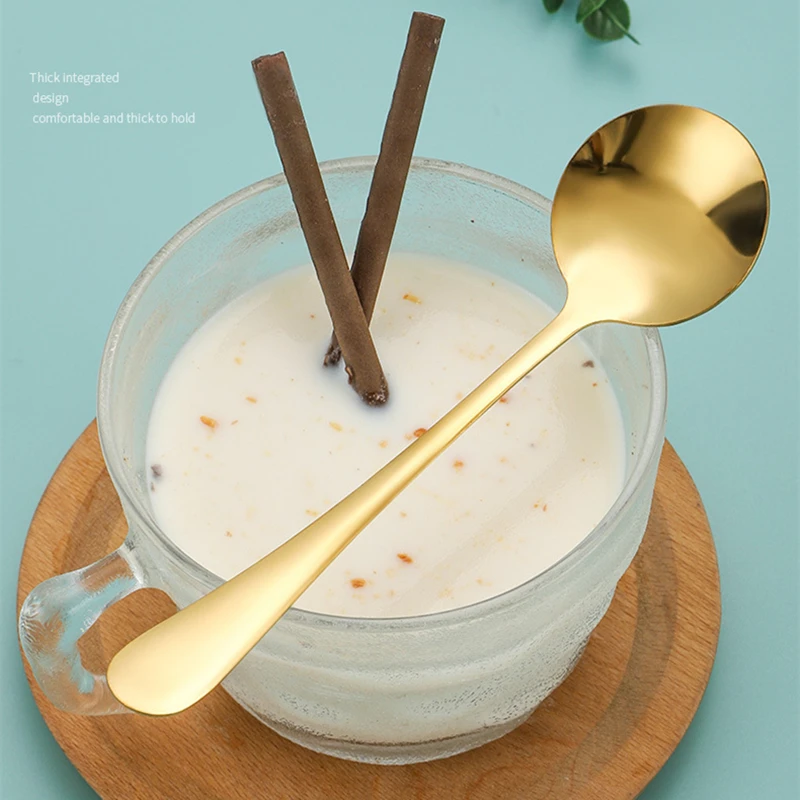 Cutlery Set Kitchenware Accessories Coffee Spoons Golden Stainless Steel Round Head Teaspoons Dessert Coffee Spoons Children's Soup Ladle Home Kitchen Utensils Tableware