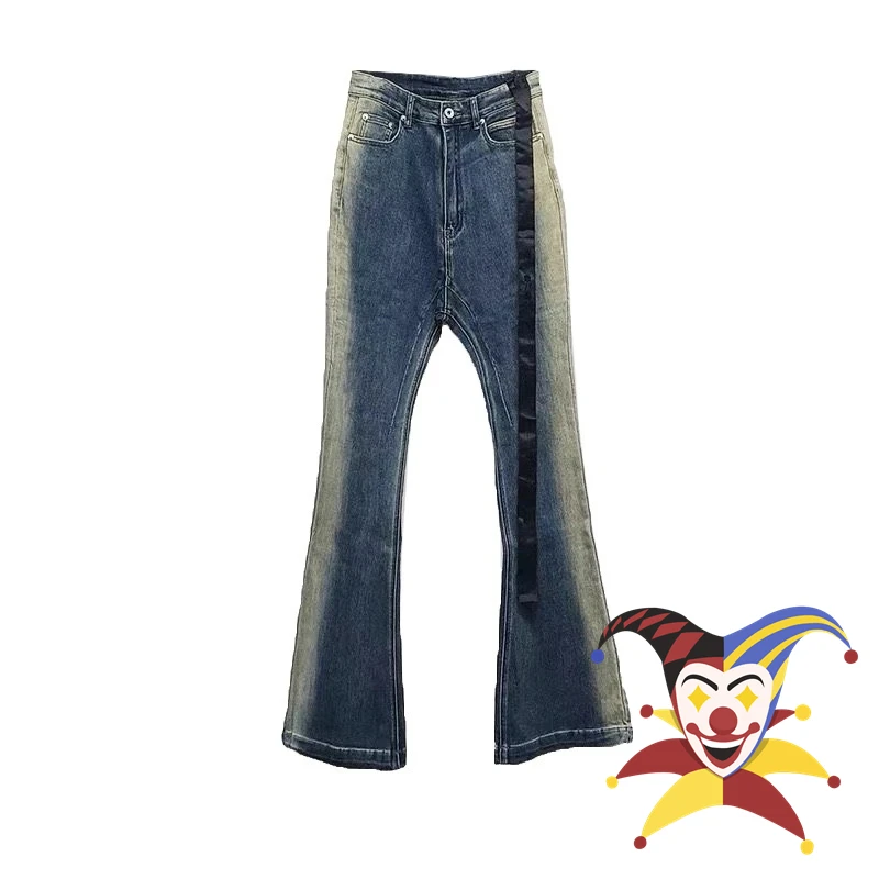 Washed Gradient Blue Micro flared leggings Jeans Men Women Streetwear Denim Pants