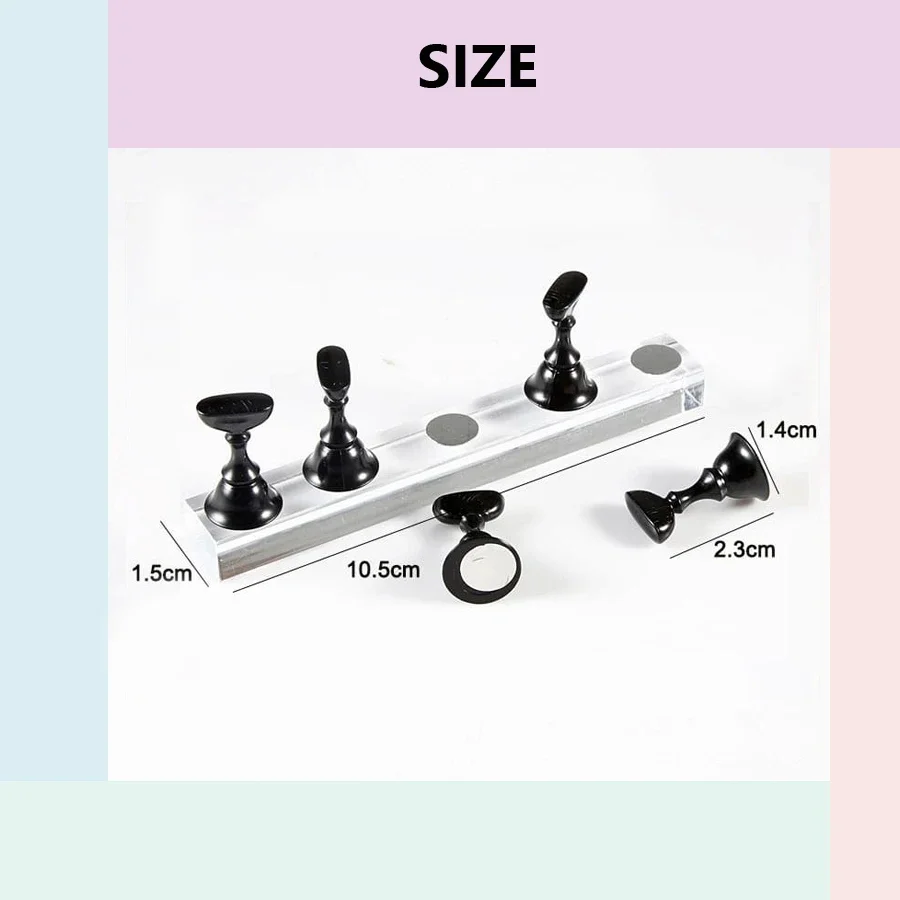 Nail Art Display Stand with Magnetic Tips and Holder Set, Chessboard Design, White and Black, 5-Piece Kit