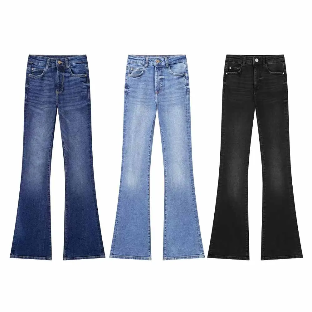 

TRAF Women's Jeans Fashion New Casual Design High Waist Retro Female Chic Elegant Versatile Flared Trousers Mujer 7223/225