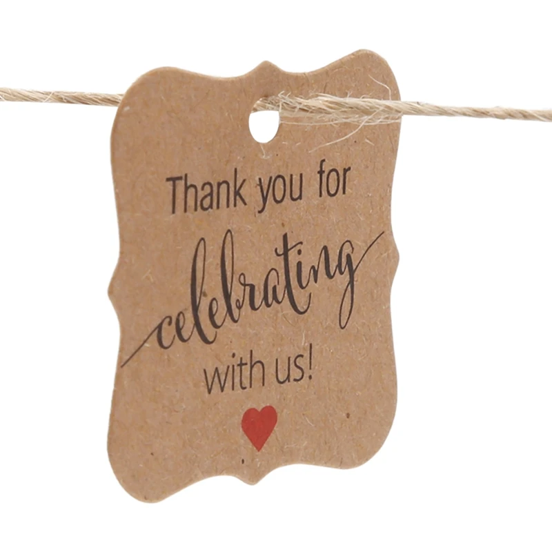 A30u-100 Pcs Thank You For Celebrating With Us Tags Kraft Paper Gift Wrap Tags With Natural Jute Twine For Baby Shower,Christmas