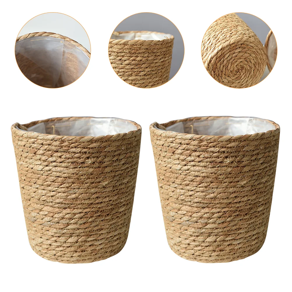 

2 Pcs Flowerpot Hamper Seagrass Storage Baskets Wicker Woven Organizer Home Toddler Flowers Retro Plant