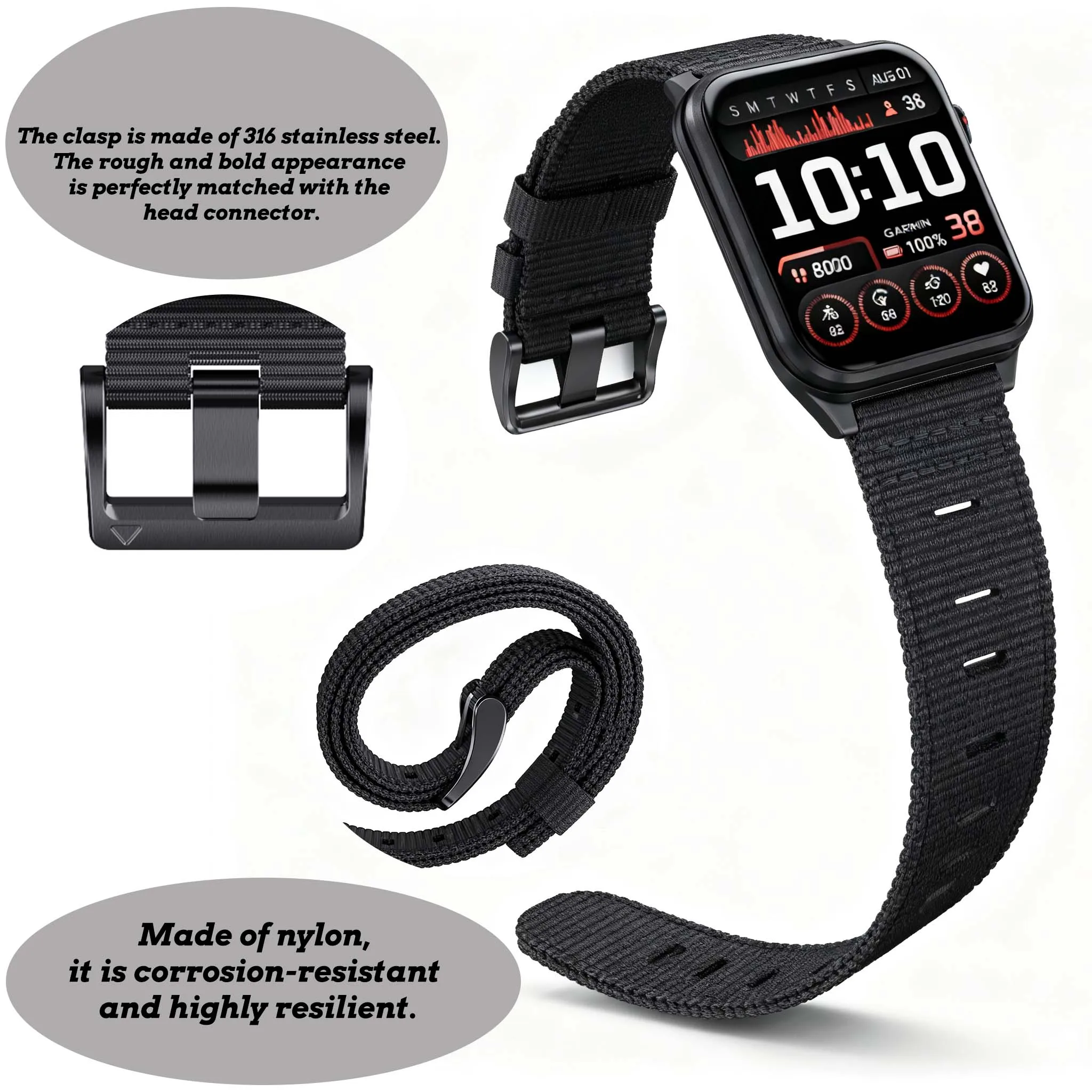 Premium Nylon Watch Strap, 24mm Replacement Band
