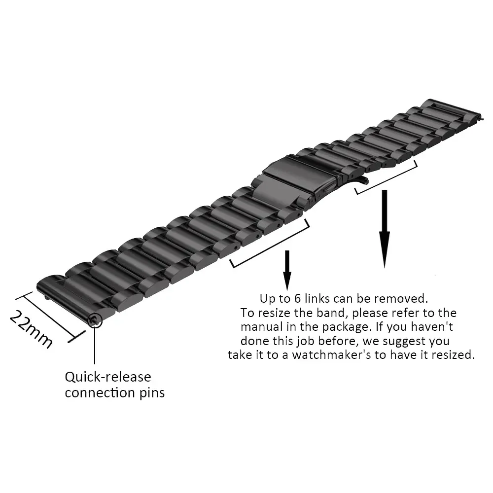 Elegant 22mm Stainless Steel Watch Strap - Premium Metal Bracelet Band