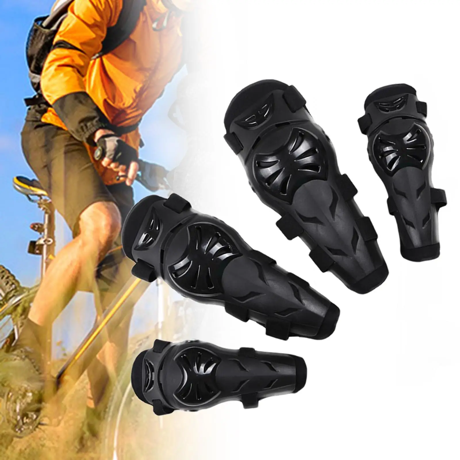 4 Pieces Motorcycle Knee Shin Guards Knee Shin Pads Protector for Powersports Skateboard Mountain Biking Motorcycle Skating