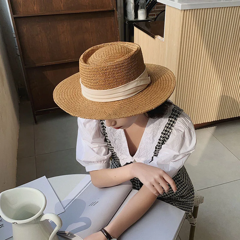 Outdoor Hiking Hat Summer Panama Straw Hats for Women Men Wide Brim Fedora Jazz UV Protection