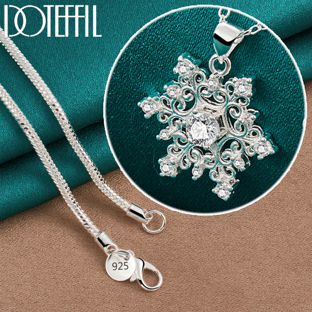 DOTEFFIL 925 Sterling Silver Snowflake AAA Zircon Pendant