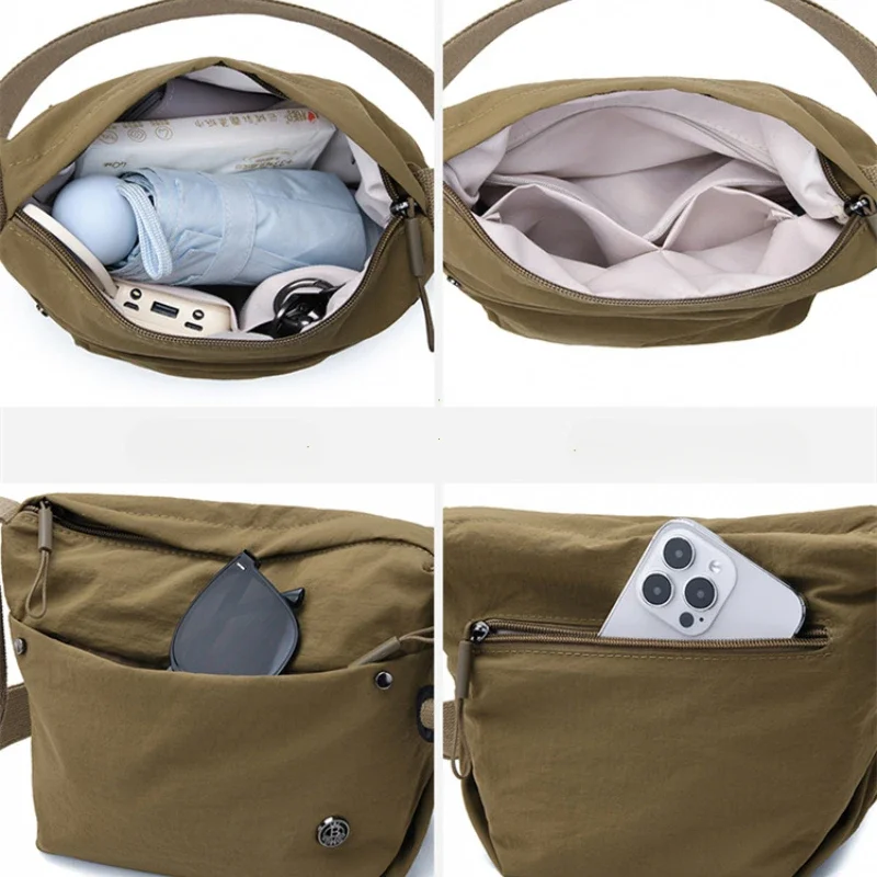 Ladies Fashion Nylon Messenger Bag-spacious And Light, Versatile Solid Color, Zipper Opening And Closing, Suitable For Daily Use