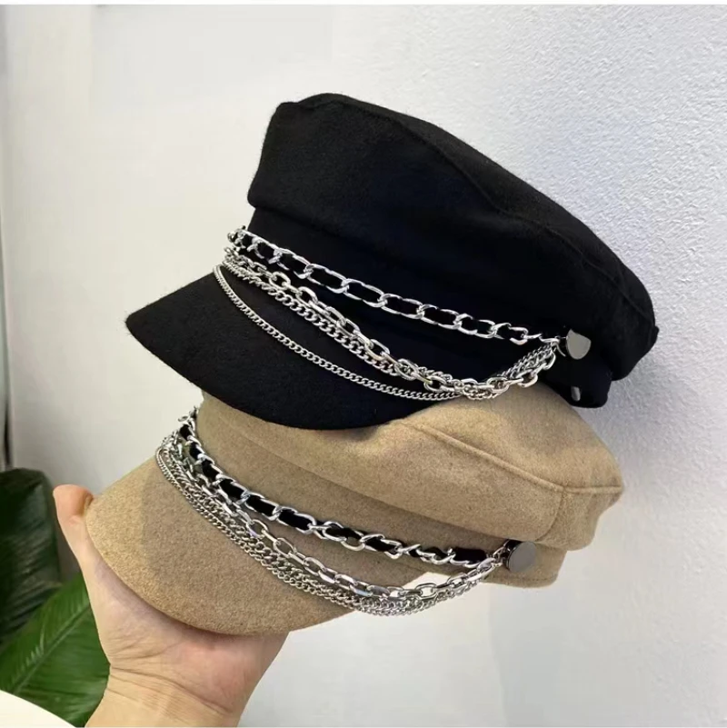 Stylish Navy sun hat Casual military hat women's cotton beret flat cap Captain's cap High quality outdoor casual chain