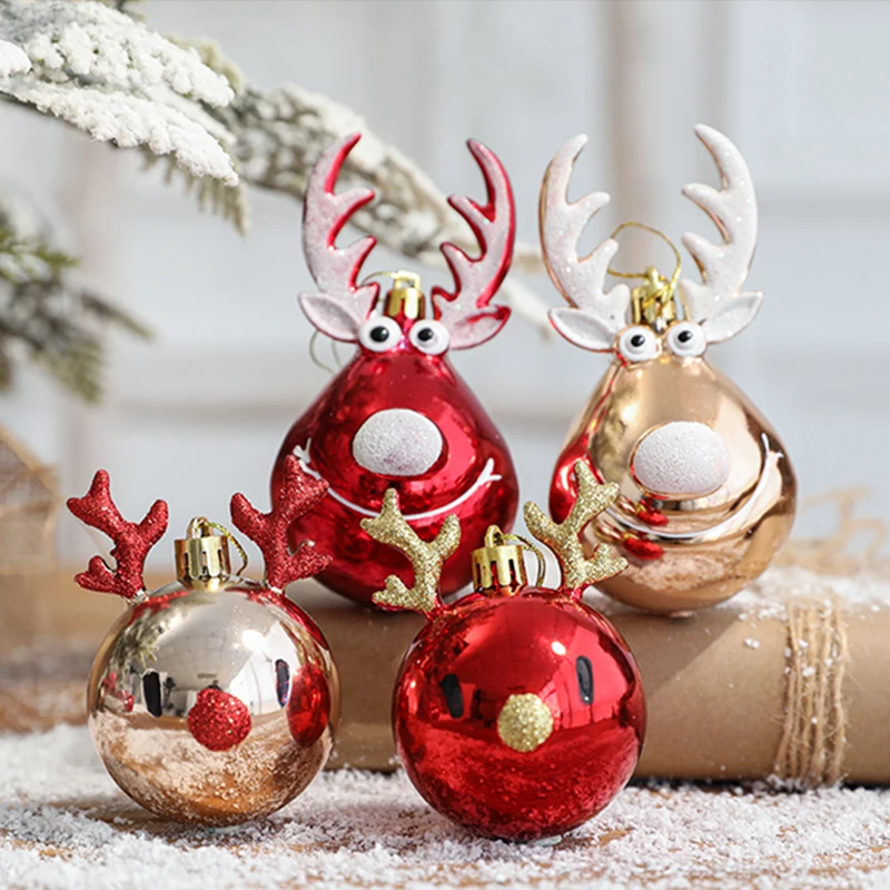 2pcs Lovely Christmas Ball Elk Ornaments For Xmas Tree Red/Gold Reindeer Hanging Pendants Xmas Holiday Party Decoration Supply