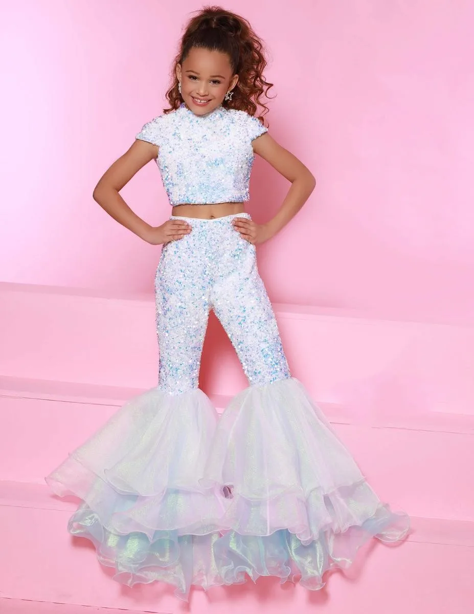 Two Pieces Jumpsuit Girls Pageant Dresses Sheath Cap Sleeve Sequins Flower Girl Dresses Weddings Little Baby Kid Customized