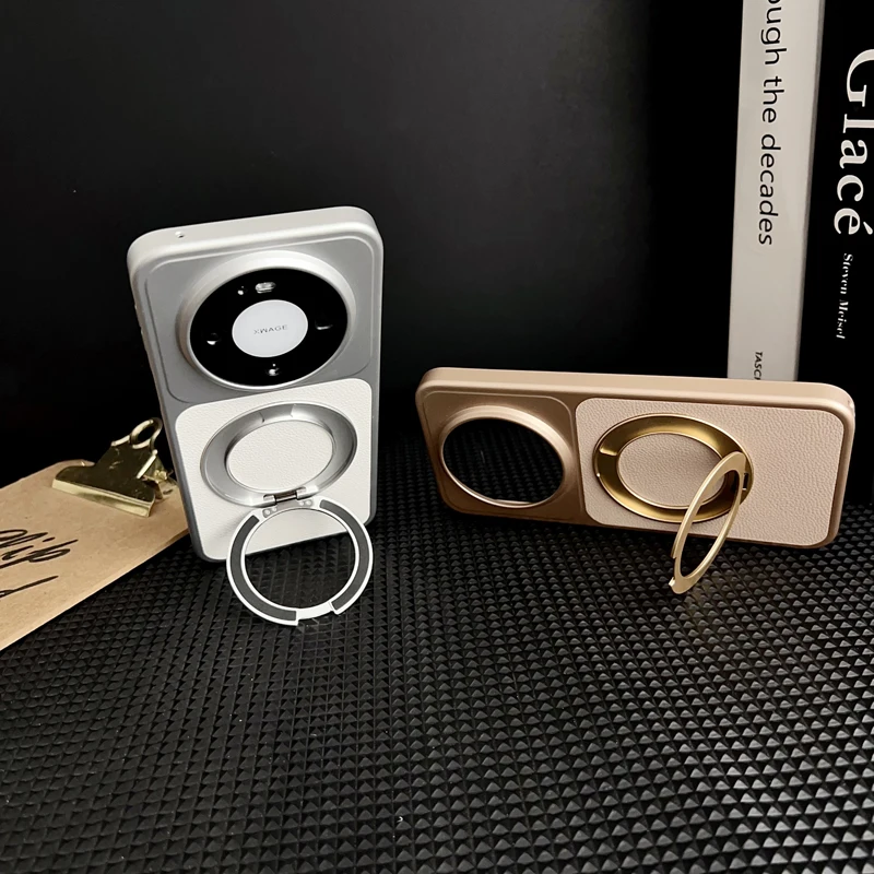 Lychee Texture PU Leather Ultra Thin Magnetic Case with 360° Rotation Ring Stand