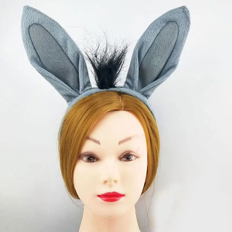 TOYANDONA Fascia Per Capelli Con Orecchie D'Asino, Copricapo Cosplay Grigio, 27x20 Cm, Accessorio Per Feste Halloween, Carnevale, Scherzi E Compleanni