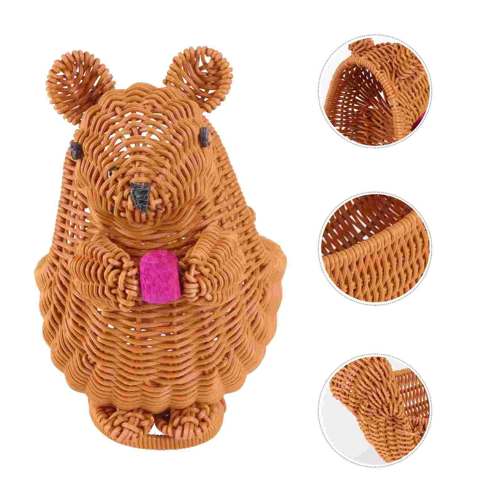 

Storage Basket Desktop Decoration Rattan Woven Creative Squirrel shape Handmade Cute Shape Fruit Bowls Tray Home Decoration