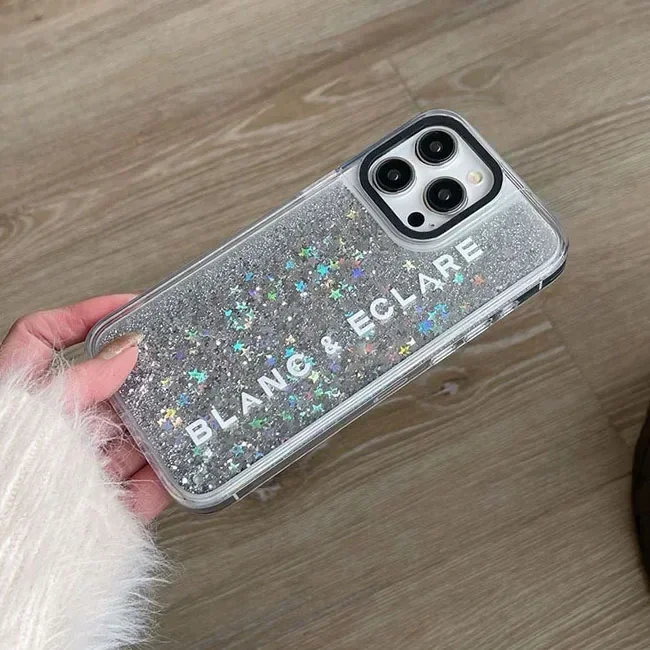 

Snowflake Graffiti Transparent Border Silver Quicksand Phone Case Cover for iPhone 12 13 14 15 Pro Max Case for IPhone 14 Pro