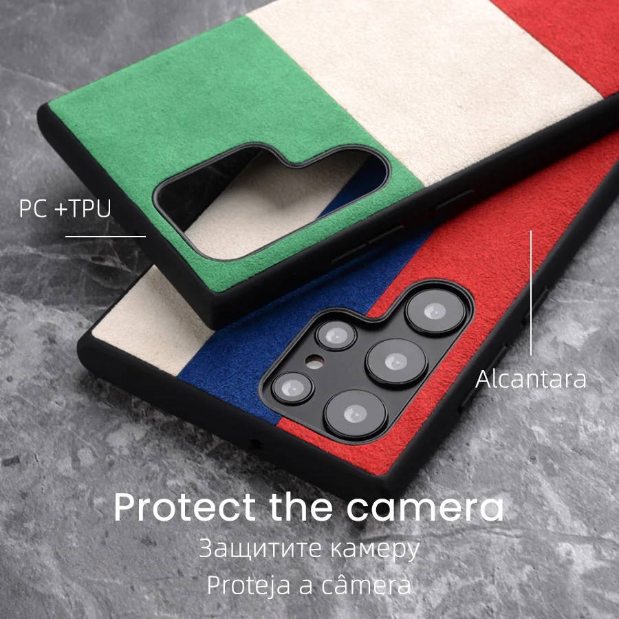 YMW ALCANTARA Case for Samsung Galaxy S24 Ultra S23 S22 Plus Supercar Interior Luxury Suede Leather Flag Phone Cover
