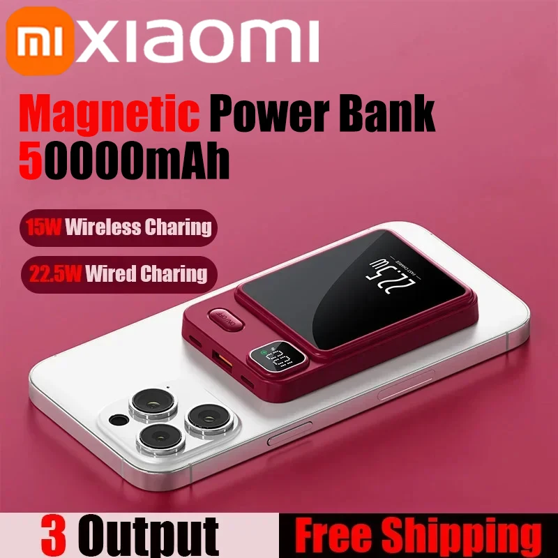 Portable Battery Charger Xiaomi 50000mAh Magnetic Wireless Charger Power Bank Magsafe External Battery Super Fast Charging PowerBank For iPhone 15 16