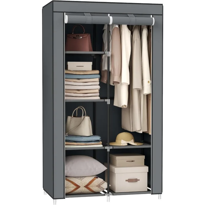 

Portable Closet, Clothes Storage Organizer with 6 Shelves, 1 Clothes Hanging Rail, Metal Frame, 34.6 x 17.7 x 66.1 Inches