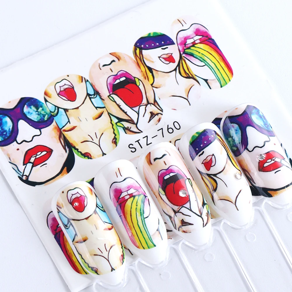 1pcs Pop Style Water Nail Art Slider Sticker Transfer Tip Cool Girl Lips Rose DIY Nail Decal Decor Tool CHSTZ756-763