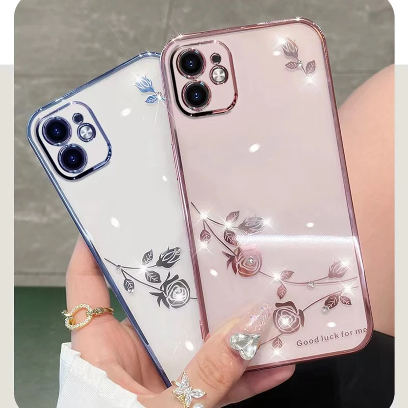 Glitter Rhinestone Transparent Phone Case with Sparkling Design