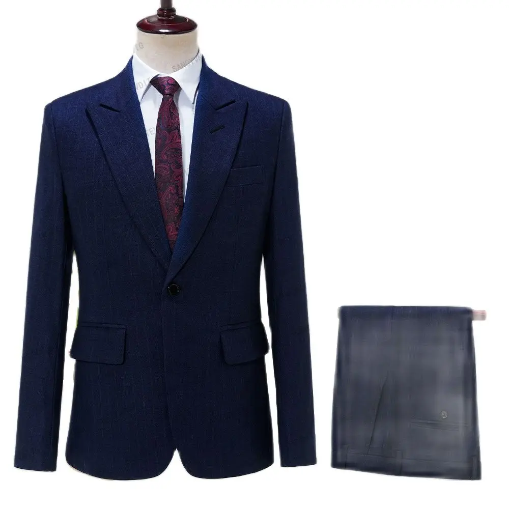 

Arrival Mens Suit Denim Vertical Stripe 2 Pcs Set Blazer Pants Classic Business Gentleman Formal Plus Size High Quality