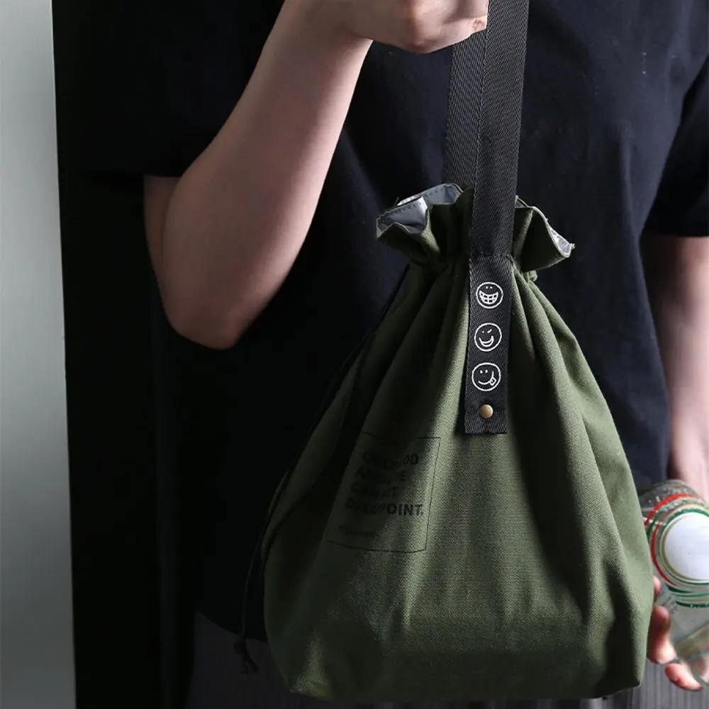 

Портативная Сумка-тоут большого объема с пучком, Холщовый пищевой контейнер с надписью, Корейская сумка для ланча, сумки для сохранения свежести продуктов