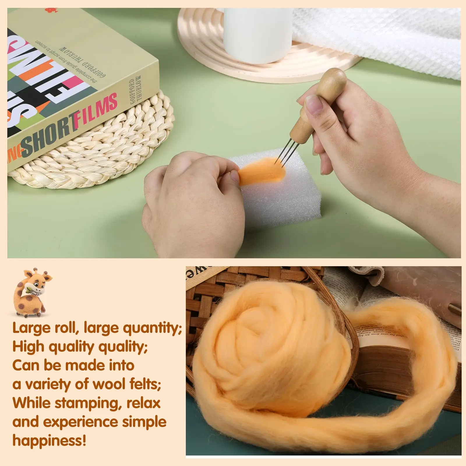 Wool Felting Kit Needle Felting Wool 100g Wool Roving Yarn Fiber Roving Wool Top Felting Supplies Pure Chunky Yarn Spinning For DIY Hand Spinning