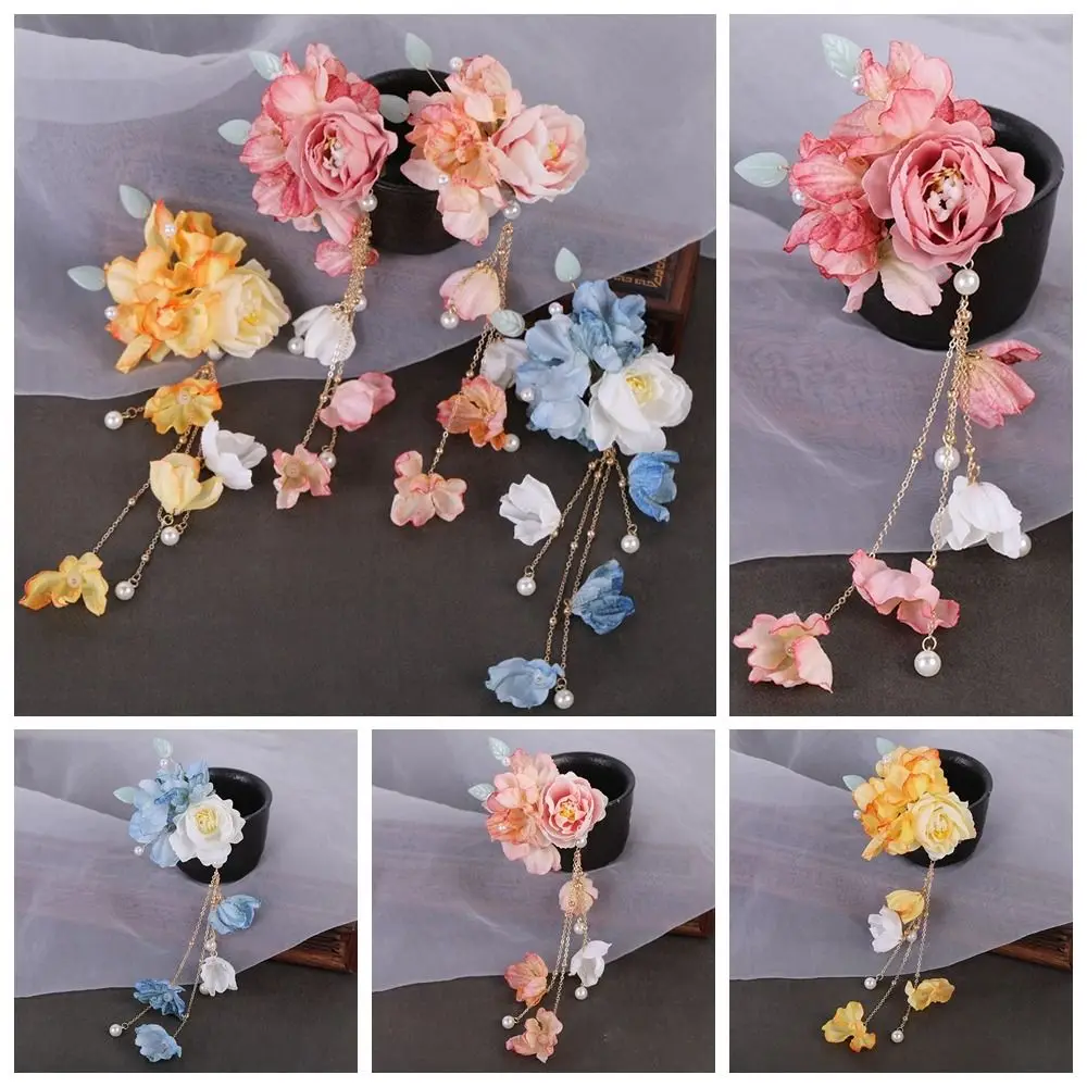 

Pearl Hanfu Hair Accessories Trendy Ancient Style Colorful Flower Hairpin Tassel Headdress Chinese Style Hair Clip Women