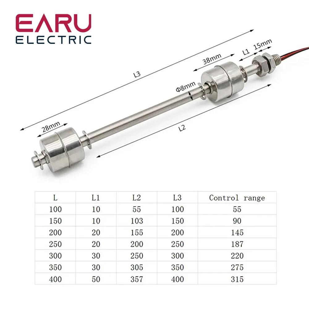 Stainless Steel Float Switch Tank Liquid Water Level Sensor Double Ball Float Sw