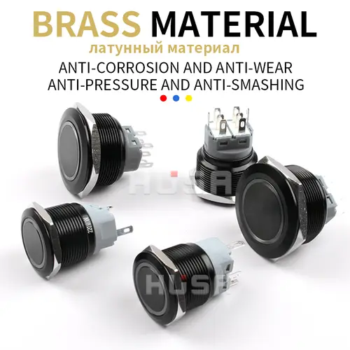 12/16/19/22mm Black shell Push Button Switch Metal Waterproof Latching Momentary LED Light Car Engine Power Switch Blue Red HUSA - Image 6