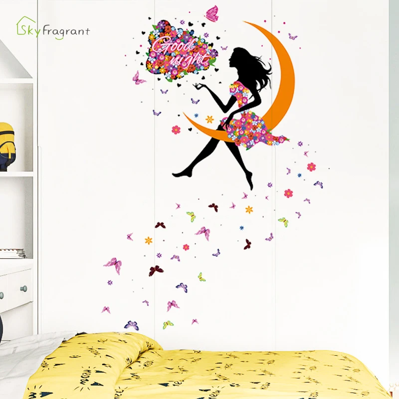 Creative Flower Fairy Wall Stickers For Living Rooms Kids Room Girl Bedroom Wall Decals Home Decor Self-adhesive Vinyl Stricker wall stickers,wall sticker