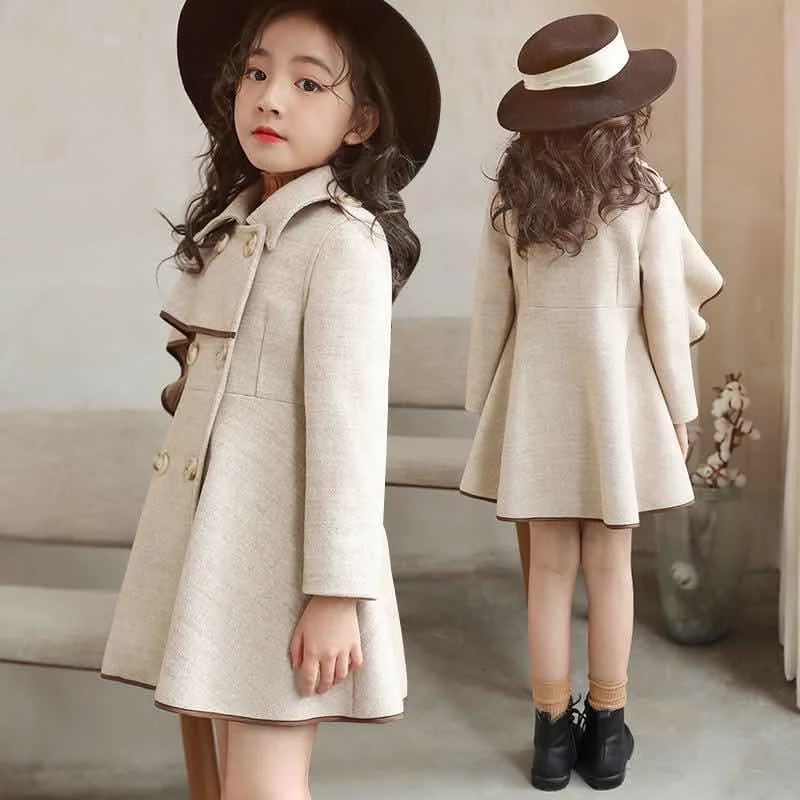 

Kids Wool Blend Christmas Coats for Girls Winter Cashmere Cotton Children's Outwear New Year Clothes Girls Long Jackets Coats
