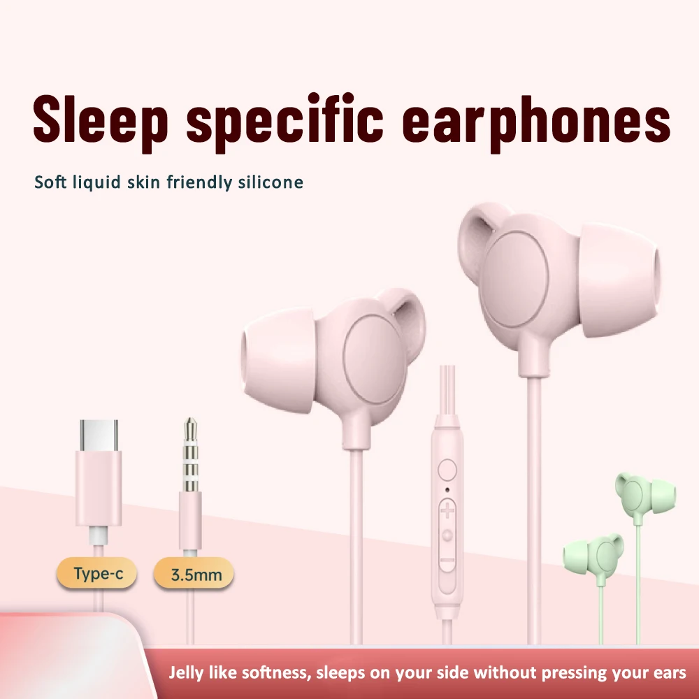 Ryra Ultra-Soft In-Ear Wired Sleep Auricolare Cuffie Stereo Hi-Fi Con Riduzione Del Rumore Per Dormire Con Auricolari Mic 3.5Mm Tipo C
