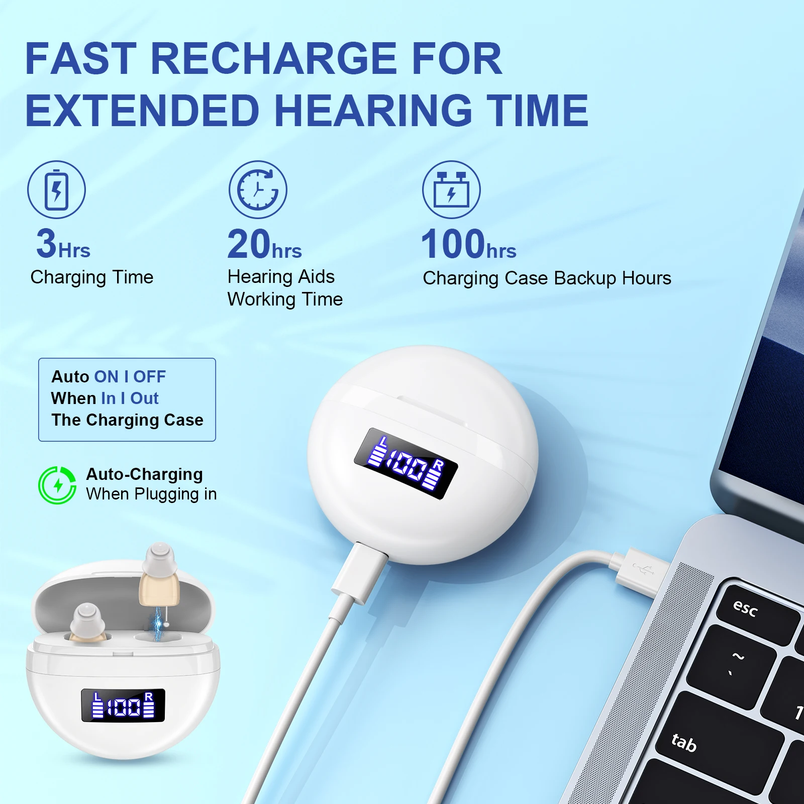 Mini In-ear Hearing Amplifiers Invisible Hearing Aids Adjustable Volume Hearing Aids With Rechargeable Display 5