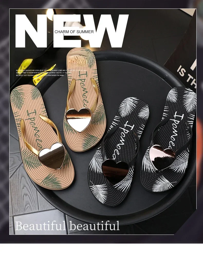 sandales plage, sandales mode, chaussures plates, femme, été, EVA, motif cœur,